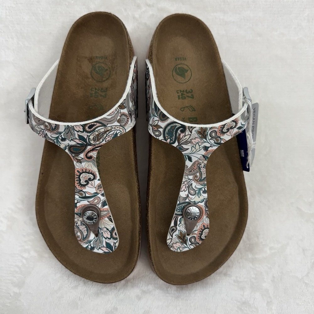 Birkenstock Gizeh Sandals Women 37 Paisley Antique White Vegan Thong NWOB - Picture 12 of 14
